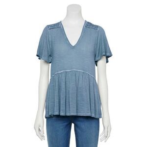 Short‎ Sleeve Lace Blue Top XS New